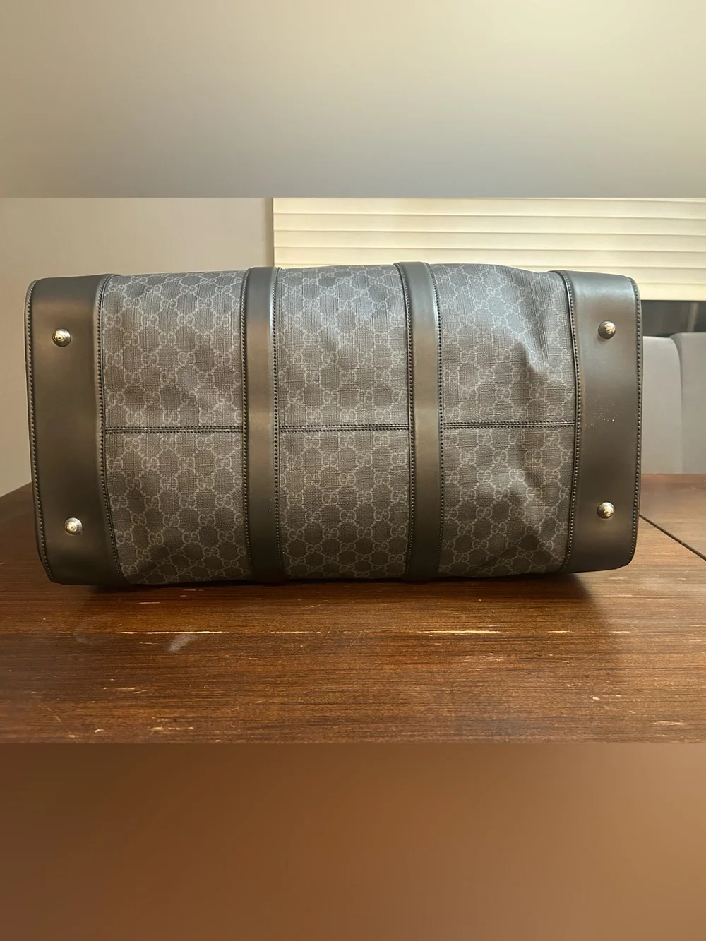 Large Gucci Black Tonal GG Duffel Bag with Black Trim. New with tags.